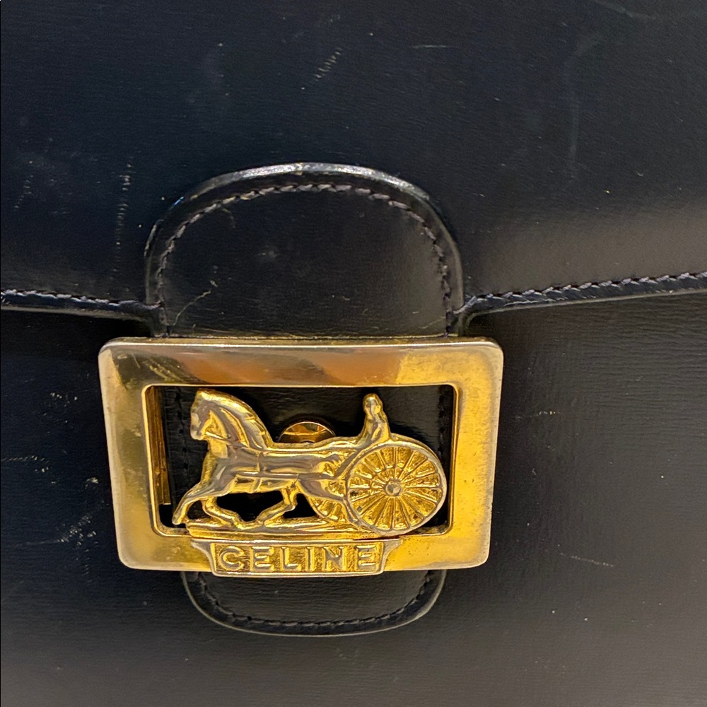Celine Navy Shoulder Bag with Gold Accent - Picture 4 of 10